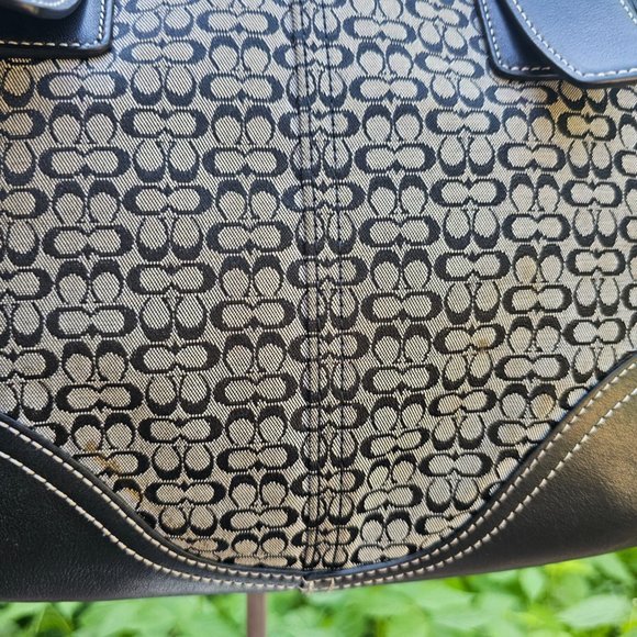 Coach Signature Shoulder Tote Bag Handbag Black and Tan Leather/canvas - Picture 6 of 15